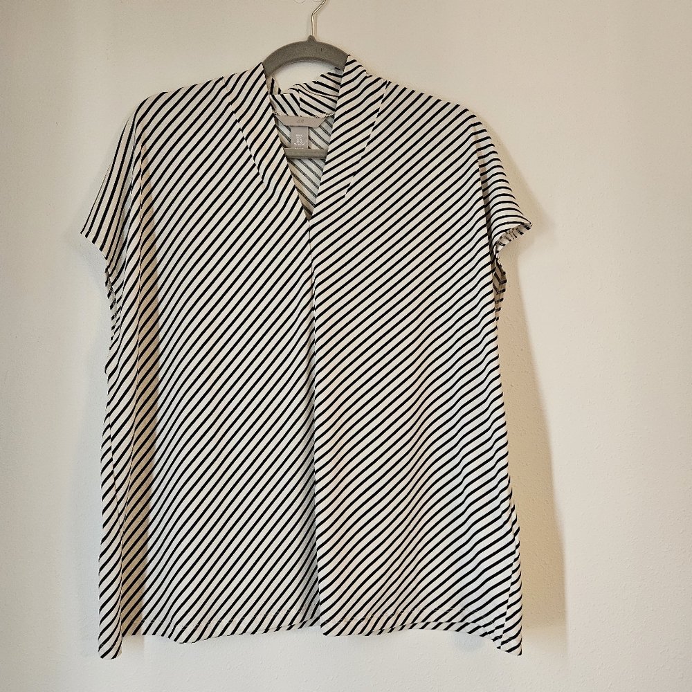 H&M Black and White Striped Blouse XL